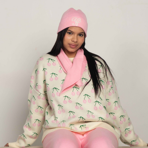 Yushe Crew Neck Cherry Patterned Pullover and Pants Set